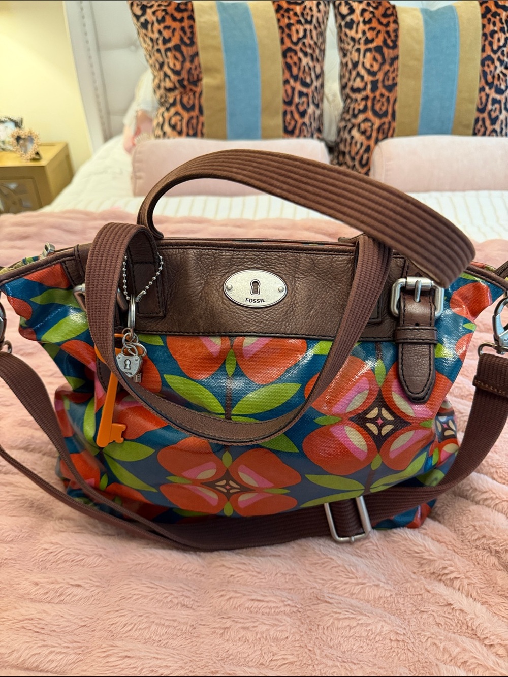 Fossil Brown Multicolor Floral Shoulder Bag